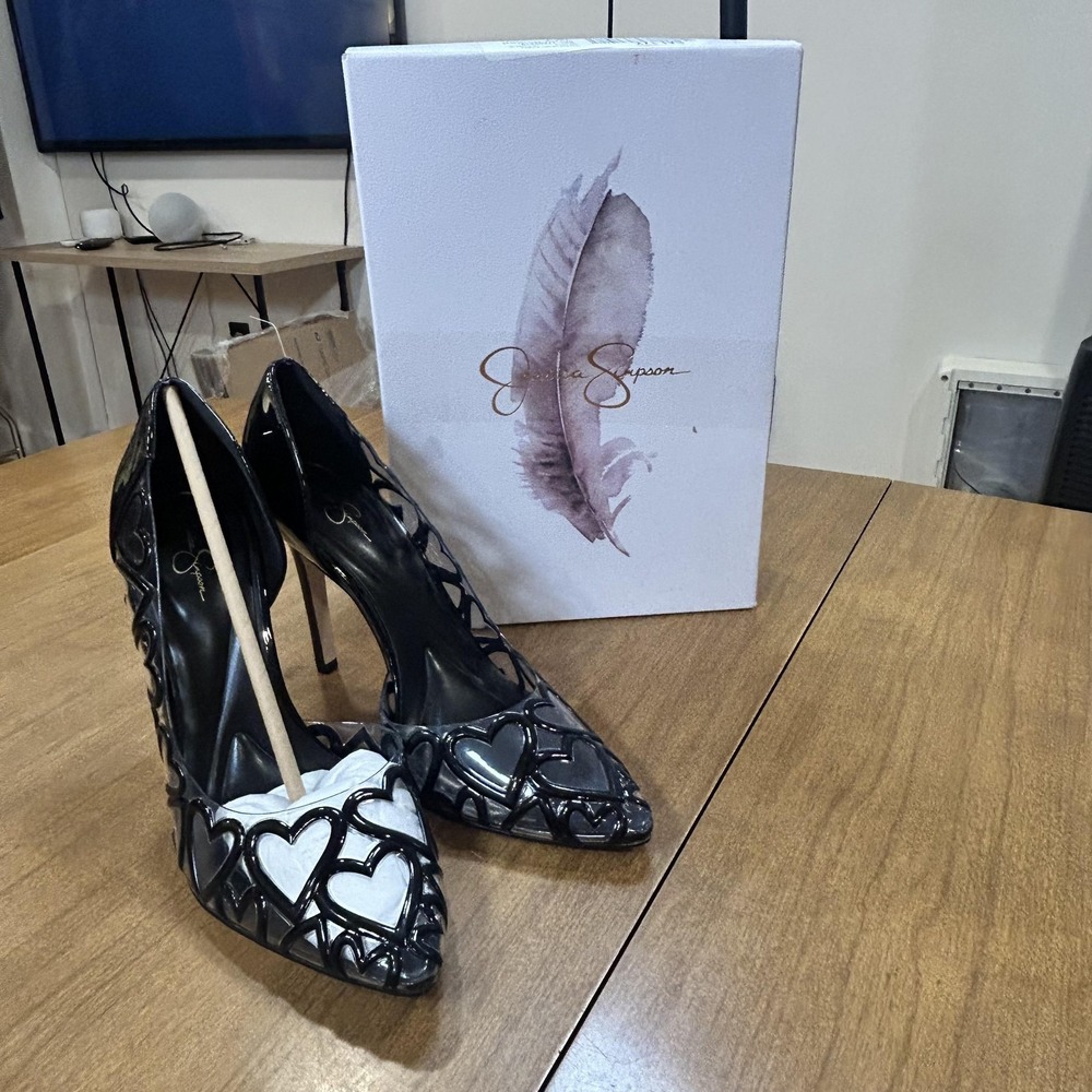 Jessica Simpson Shoes Womens Size 9 Black Clear JS-PALVIN Heart Stiletto Pumps